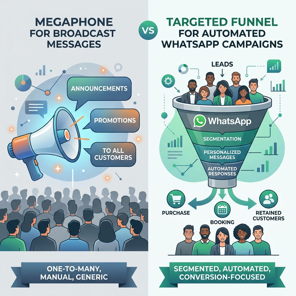 Broadcast Messages vs Automated WhatsApp Campaigns: What's the Difference?