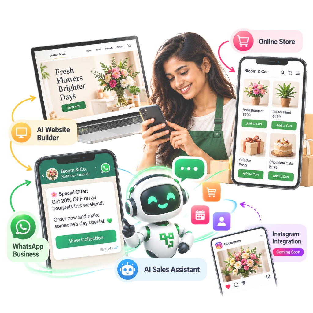Zeserv Omni-channel Sales Automation — AI Website Builder, Online Store, WhatsApp Cloud API, and 24/7 AI Sales Assistant